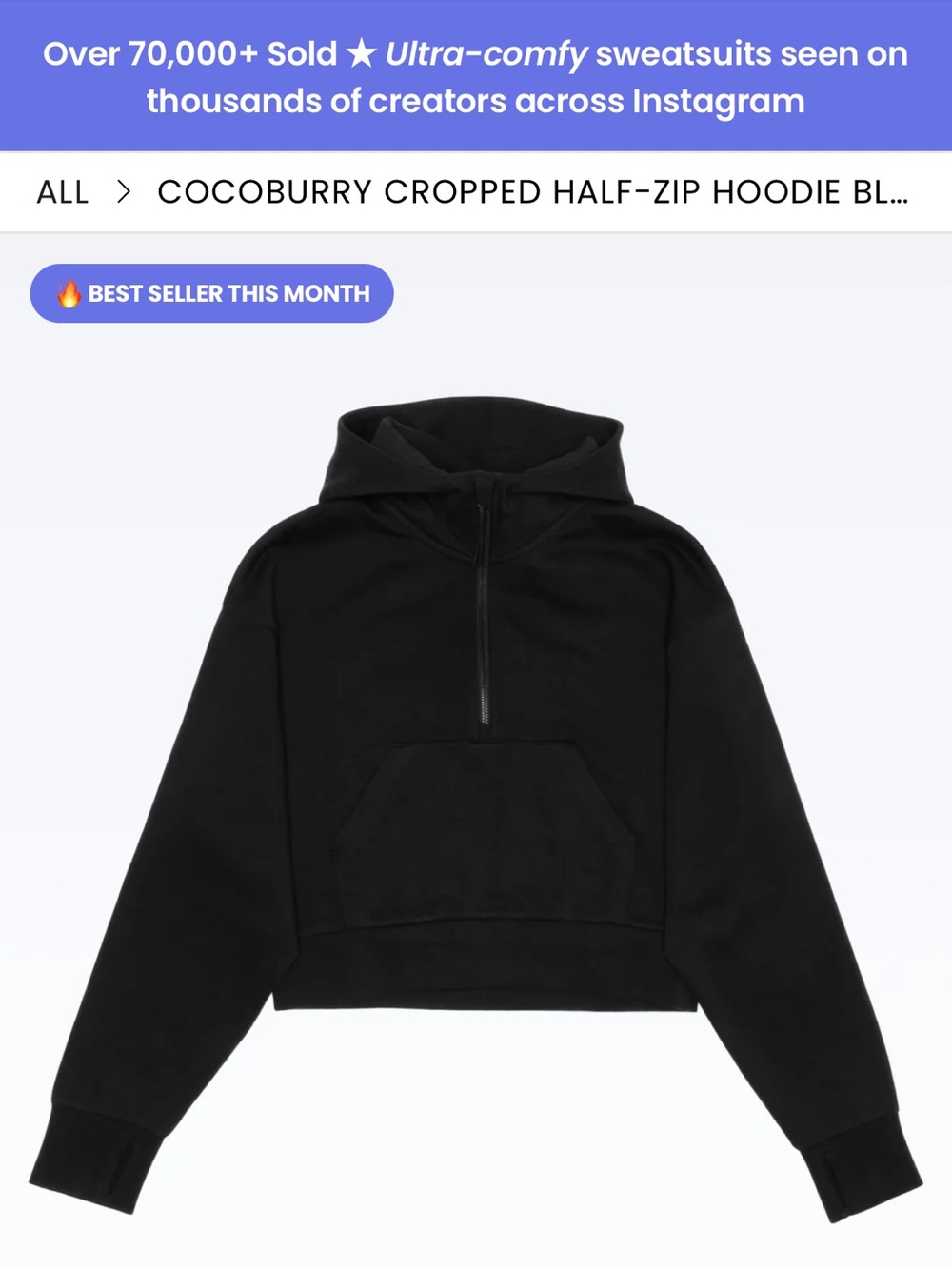 Black Cropped Half-Zip Hoodie